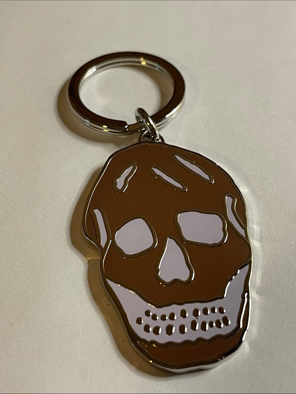 Alexander McQueen Brown/Lavender Skull Keychain with Silver Hardware